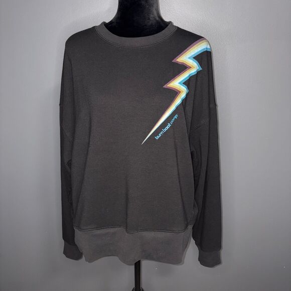 Burn Boot Camp Crewneck Pullover Sweatshirt Womens Medium Black Lightening Bolt - Picture 1 of 8